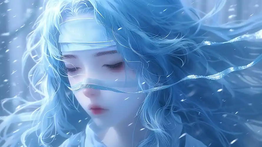 3k动漫壁纸-少女 - 蓝色-风雪「哲风壁纸」