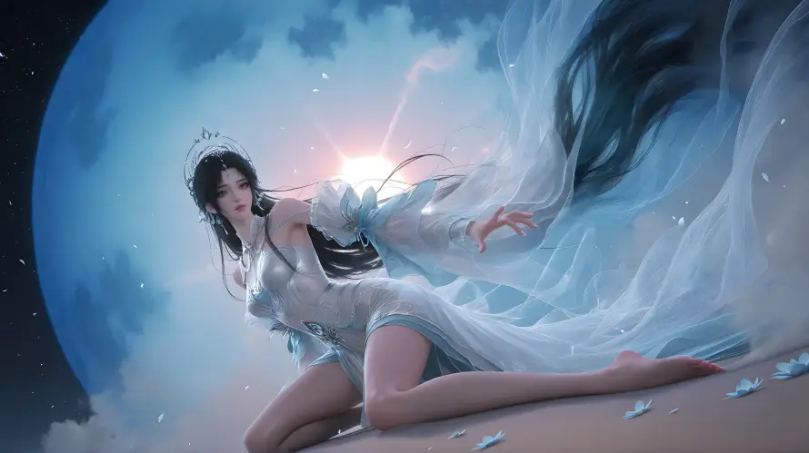 5k星空壁纸-月亮 - 清漪-白衣「哲风壁纸」