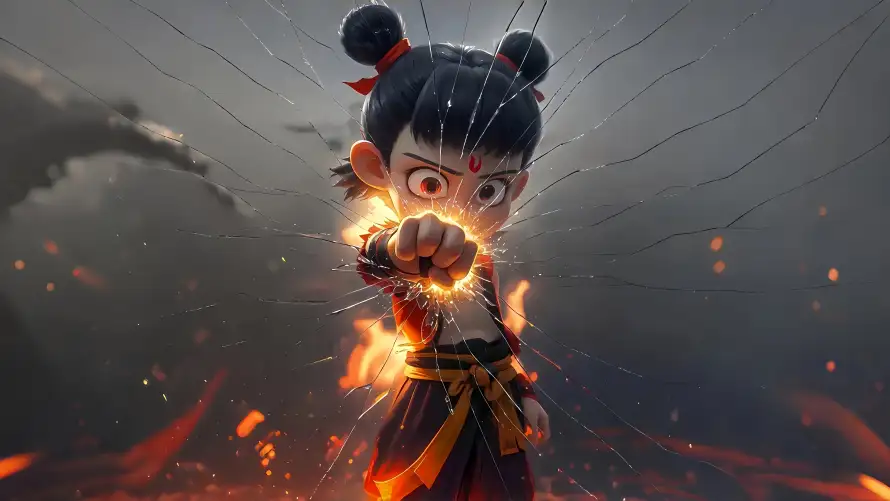 8k火焰壁纸-破镜 - 碎裂-魔童哪吒「哲风壁纸」
