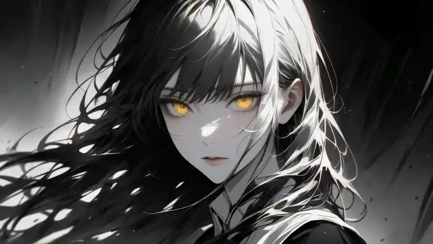 4k暗黑系壁纸-黑长直 - 动漫少女-琉璃之瞳「哲风壁纸」