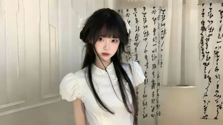 8k书法壁纸-古风 - 双马尾-清纯少女「哲风壁纸」