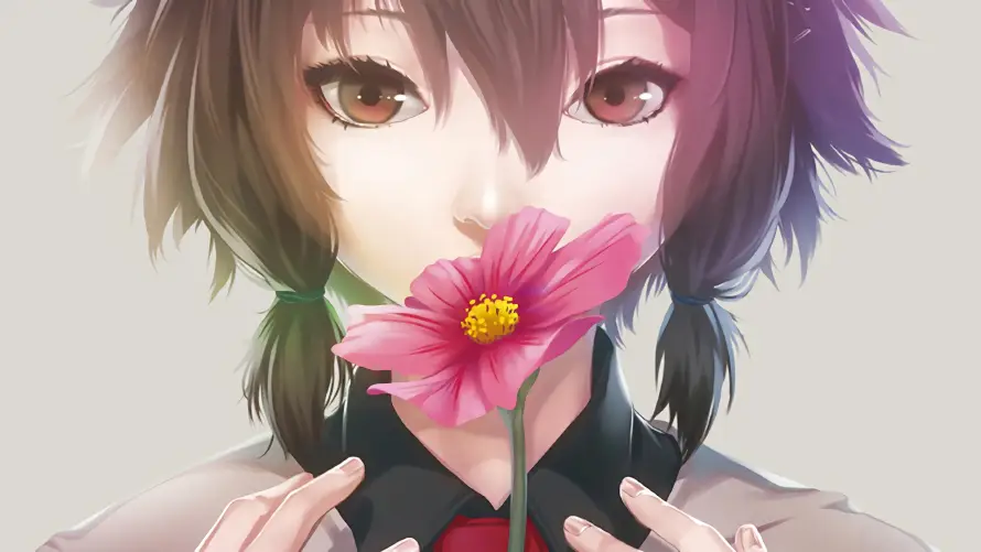 2k动漫壁纸-女孩 - 持花-粉色花「哲风壁纸」