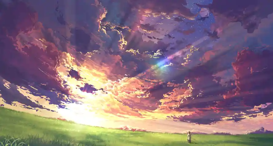4k夕阳壁纸 - 天空 - 晚霞 - 草原「哲风壁纸」