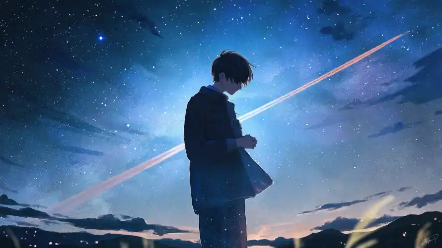 4k夜空壁纸-少年 - 星空-流星「哲风壁纸」
