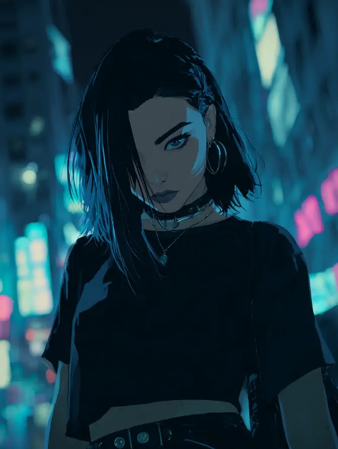 4k动漫壁纸 - 美女 - 霓虹灯 - 城市夜景「哲风壁纸」