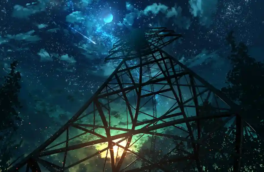 3k夜晚壁纸-塔 - 星空-树木「哲风壁纸」