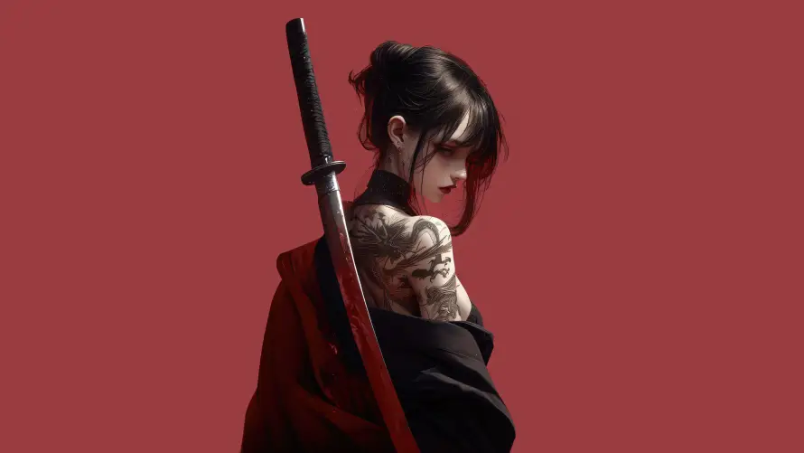 4k武士壁纸-刀 - 神秘-红月「哲风壁纸」