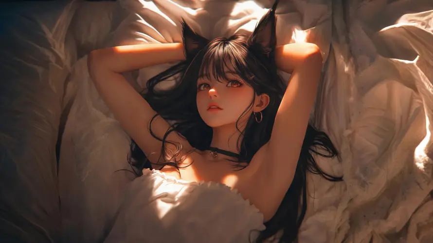 4k卧床壁纸-光 - 女孩-柔光「哲风壁纸」