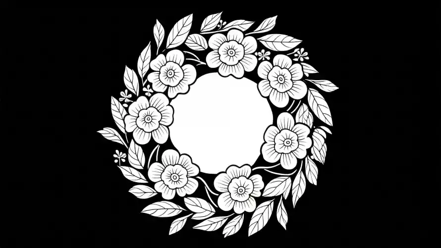 3k花朵壁纸-花环 - 黑白风-叶子装饰「哲风壁纸」