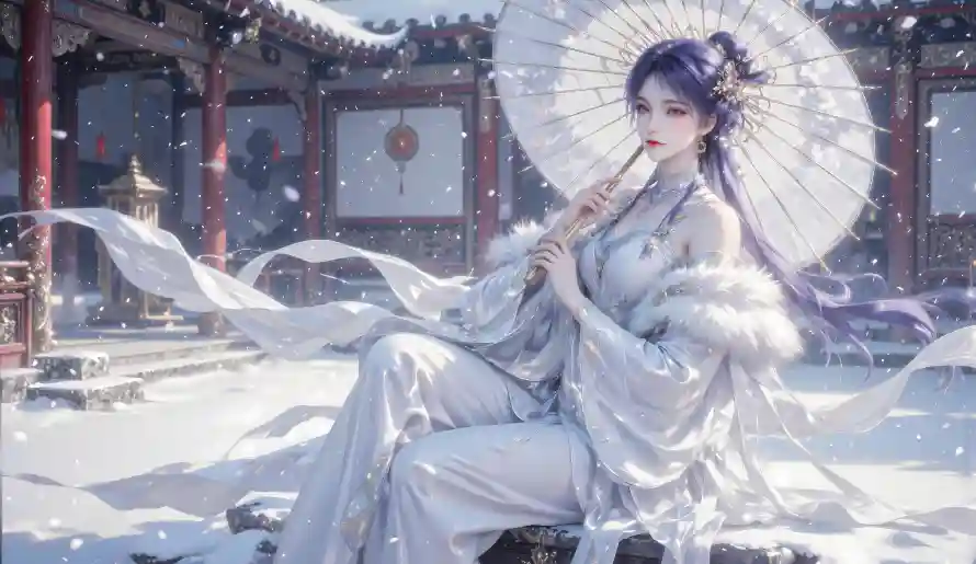 14k古装壁纸-白伞 - 遮天-雪景「哲风壁纸」