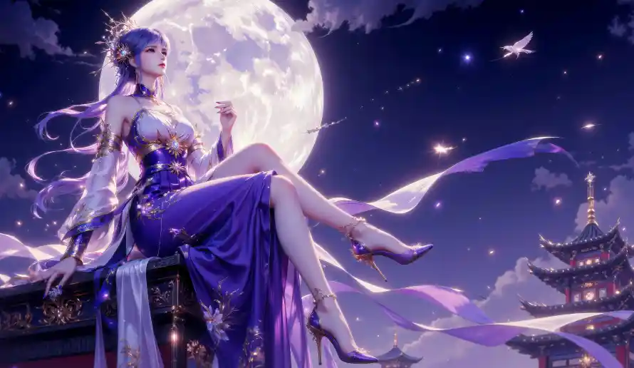 18k星空壁纸-月亮 - 飘带-圣采儿「哲风壁纸」