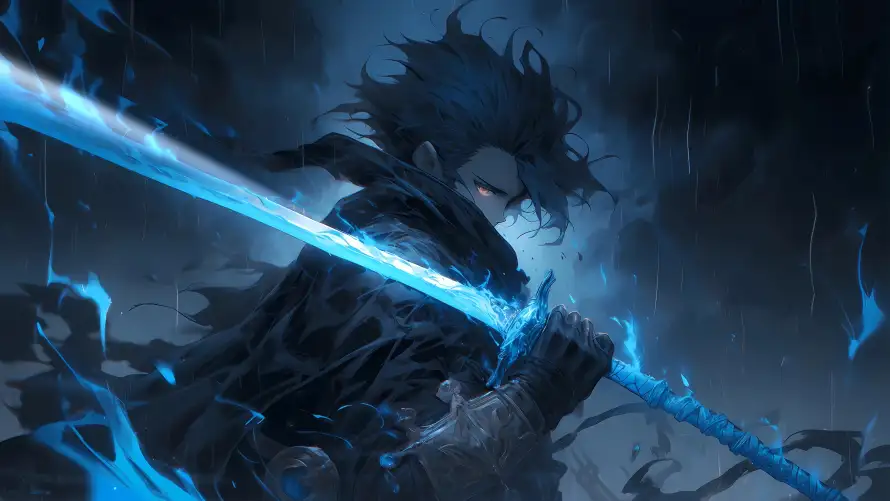 5k雨天壁纸-蓝色剑 - 蓝色剑气-长剑武士「哲风壁纸」