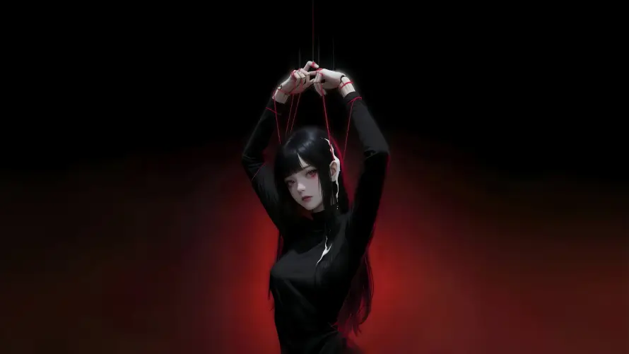 4k吊线壁纸-女性人偶 - 提线木偶-红色背景「哲风壁纸」