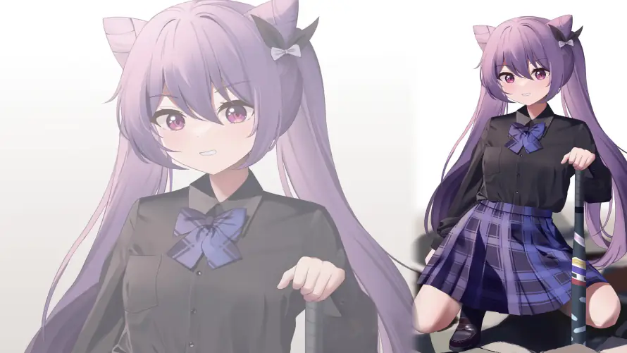 4k制服壁纸-少女 - 猫耳-紫发「哲风壁纸」