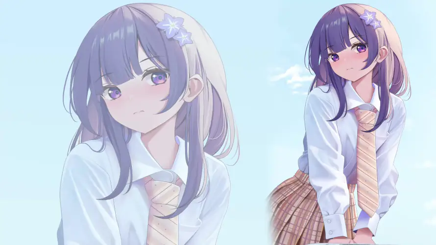 4k少女壁纸-校服 - 清新-紫发「哲风壁纸」
