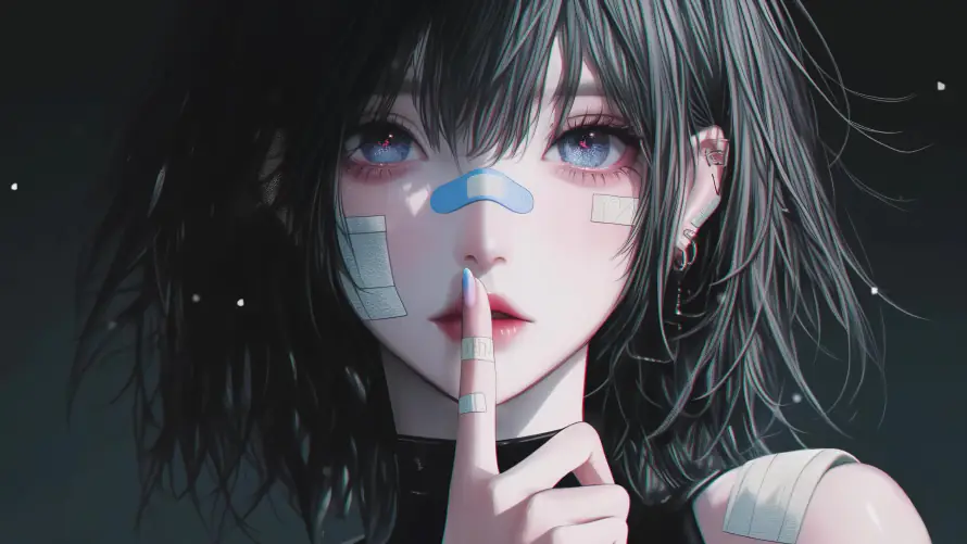 4k紫瞳壁纸-嘘 - 创可贴-黑短发「哲风壁纸」