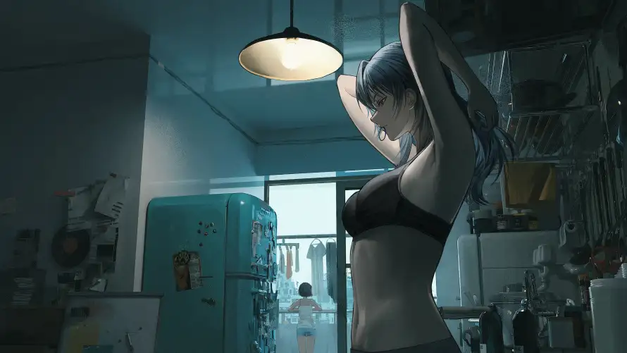 5k冰箱壁纸-吊灯 - 室内-少女「哲风壁纸」