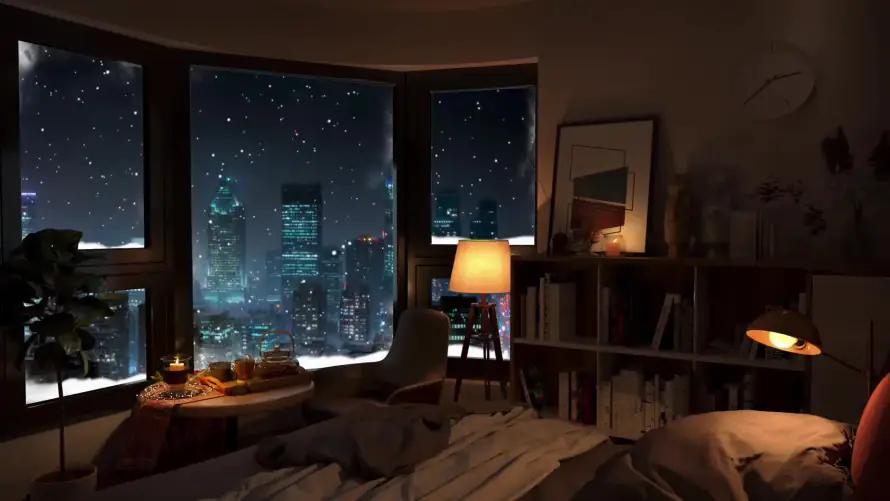 2k下雪壁纸-台灯 - 夜景-室内「哲风壁纸」