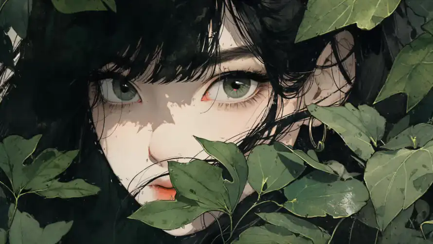3k动漫壁纸-少女 - 绿叶-绿瞳「哲风壁纸」