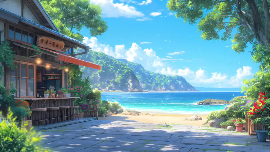 4k沙滩壁纸 - 海景 - 海边 - 绿树「哲风壁纸」
