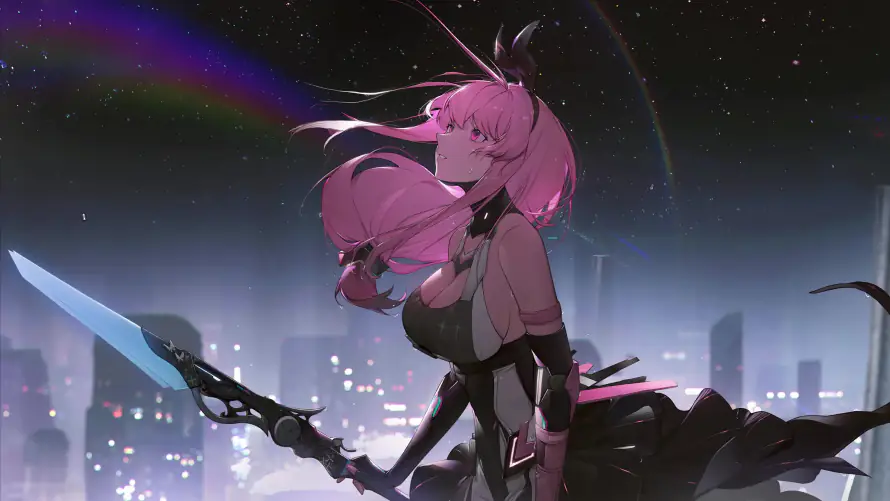 4k少女壁纸-剑 - 彩虹-星空「哲风壁纸」