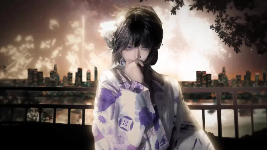 3k动态壁纸壁纸-和服少女 - 城市夜景-夜景背景「哲风壁纸」