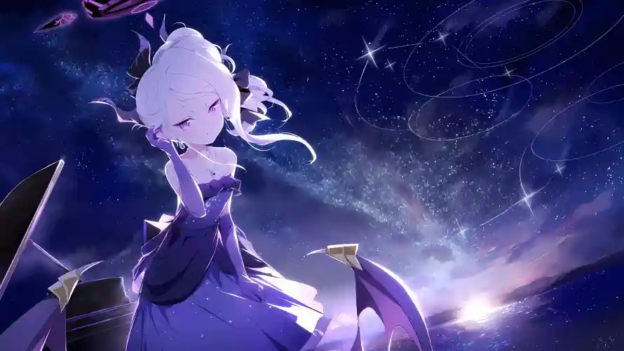 4k白发壁纸-翅膀 - 星空背景-礼服日奈「哲风壁纸」