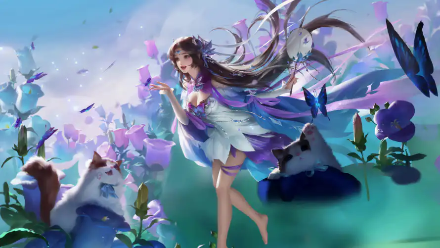 4k梦幻壁纸-狐狸 - 蝴蝶-二次元「哲风壁纸」