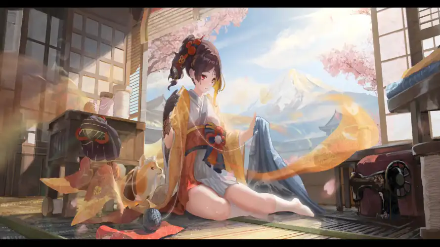 4k二次元壁纸-动态壁纸 - 和服少女-山水风景「哲风壁纸」