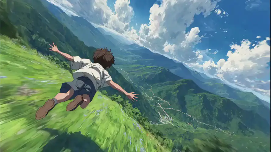 4k少年奔跑壁纸 - 绿色山坡 - 群山背景 - 群山飞行「哲风壁纸」