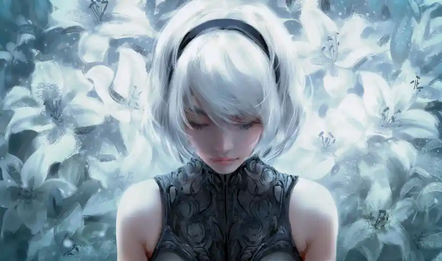 5k百合花壁纸-白色短发 - 2b小姐姐-尤尔哈2B「哲风壁纸」