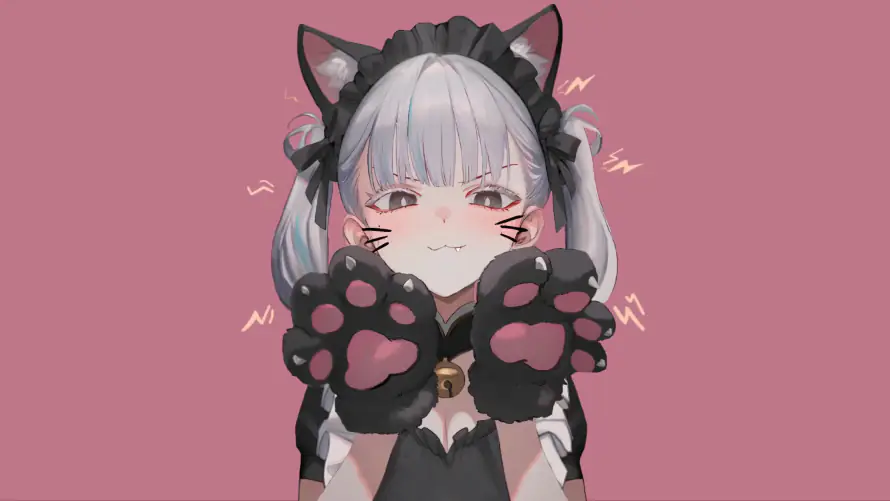 4k猫耳壁纸-双马尾 - 女仆装-猫爪手套「哲风壁纸」