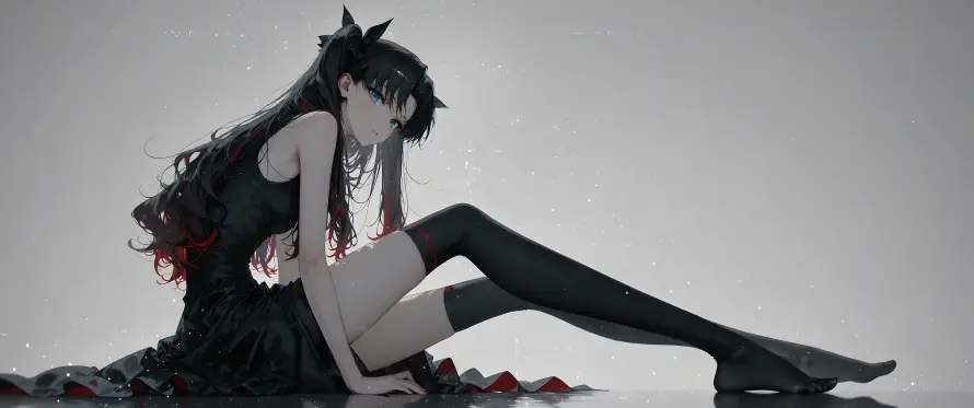 7k长发壁纸-鱼屏 - 动漫少女-忧郁坐姿「哲风壁纸」