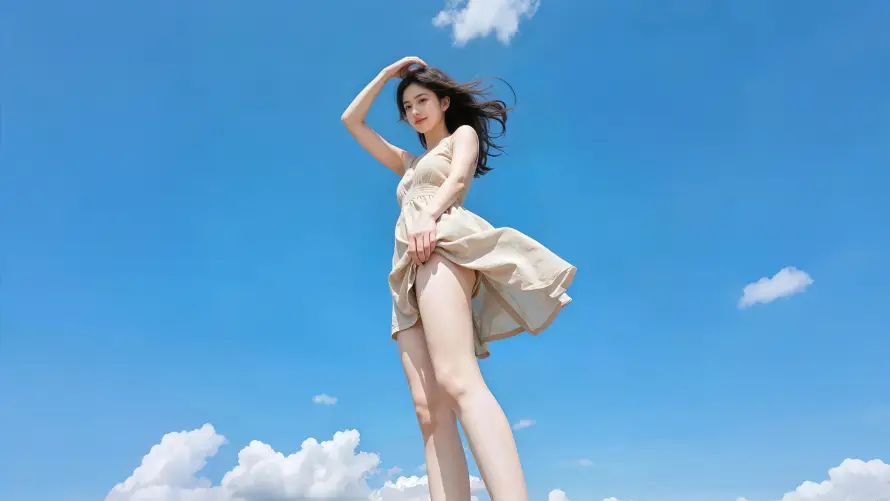 5k户外壁纸-晴天 - 连衣裙-蓝天白云「哲风壁纸」