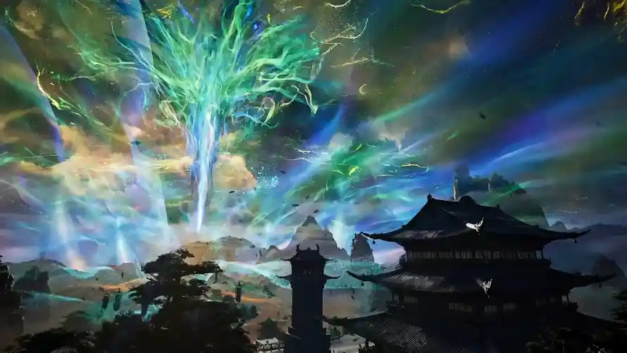 4k元婴壁纸-古建筑 - 仙侠场景-绿色能量「哲风壁纸」
