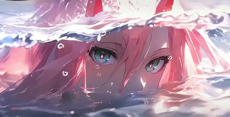 4k红色角壁纸-水中02 - 水中场景-粉发少女「哲风壁纸」
