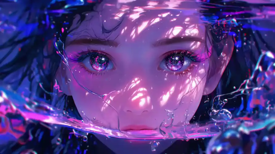 4k星瞳壁纸-紫瞳 - 动漫人物-水下气泡「哲风壁纸」