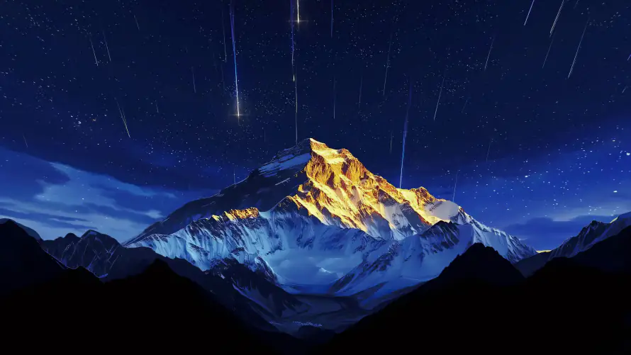 4k夜空壁纸-星空 - 流星-雪山「哲风壁纸」
