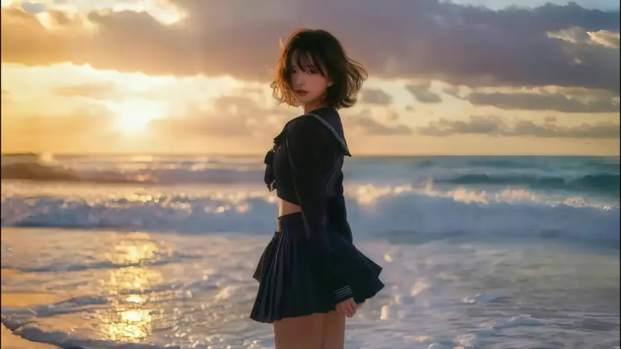 4k浪花壁纸-海边 - 背影-黄昏「哲风壁纸」