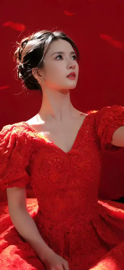 4k盘发壁纸 - 红色 - 美女 - 复古红「哲风壁纸」