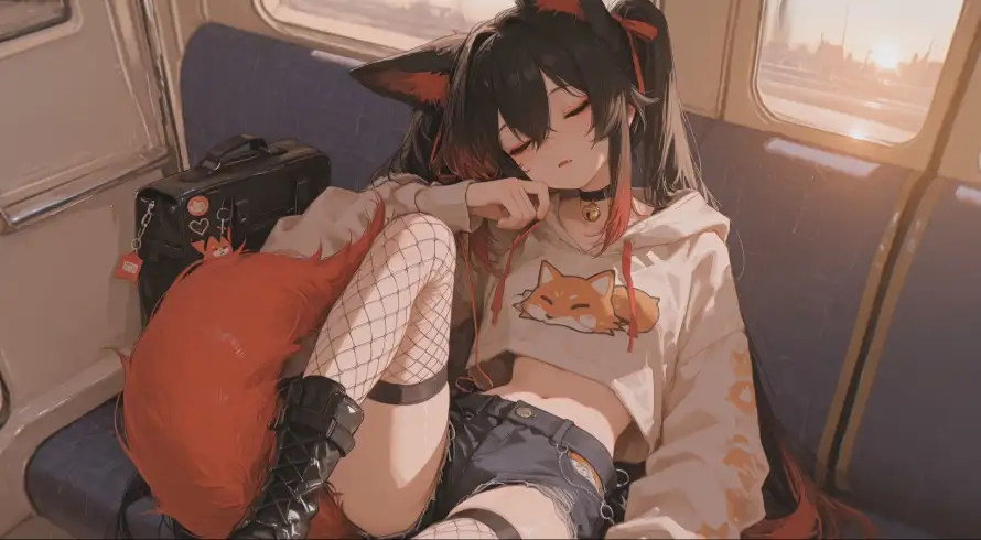 2k兽耳壁纸-列车 - 动漫-少女「哲风壁纸」