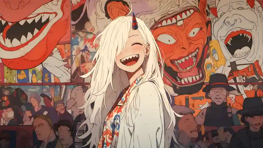 4k动漫壁纸-暖色 - 红发少女-面具背景「哲风壁纸」