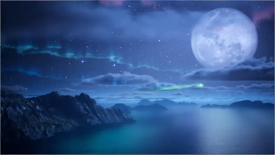 8k夜空壁纸-山脉 - 极光-满月「哲风壁纸」