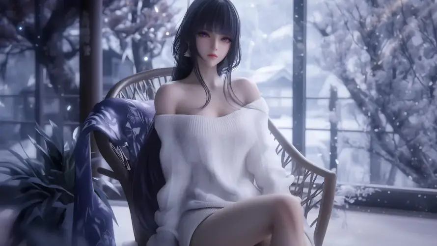 2k冬季壁纸-美女 - 长发-雪景「哲风壁纸」