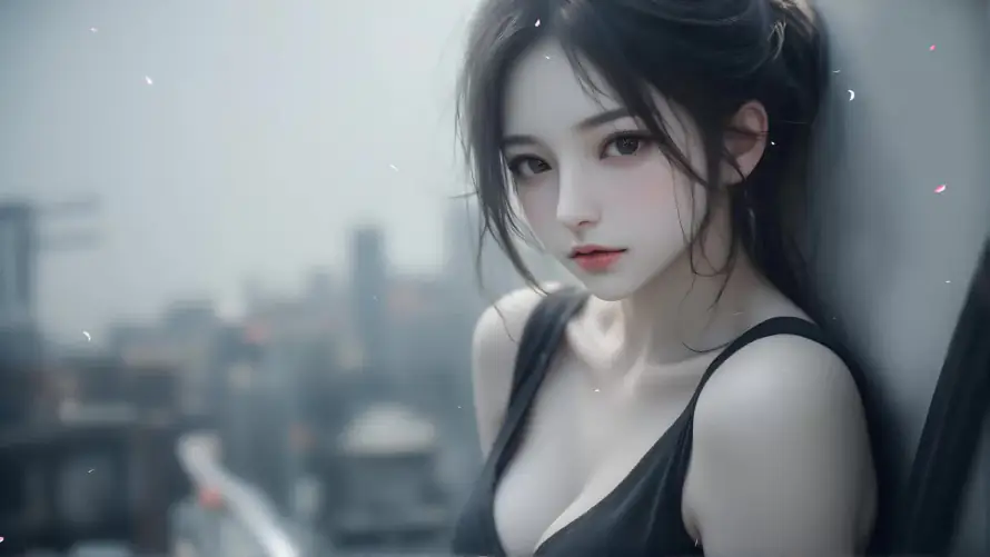 2k夜景壁纸-清纯 - 美女-吊带裙「哲风壁纸」