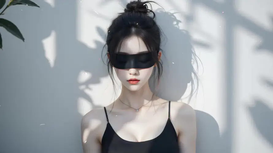 2k嫩白壁纸-蒙眼 - 丸子头-植物影子「哲风壁纸」