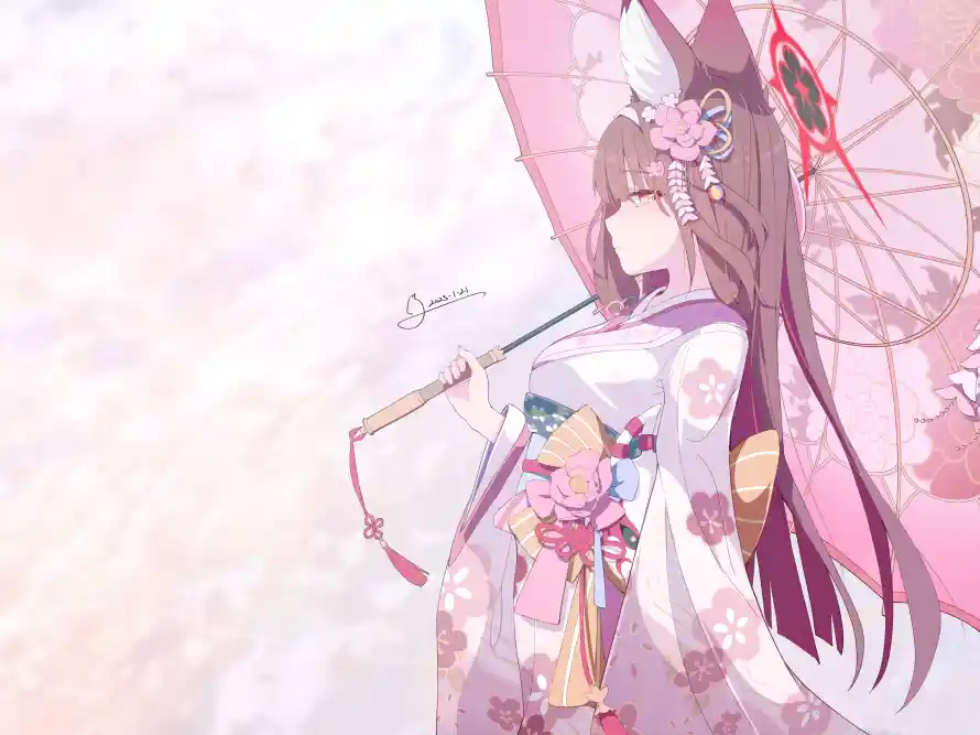 9k和服壁纸-伞 - 少女-樱花「哲风壁纸」