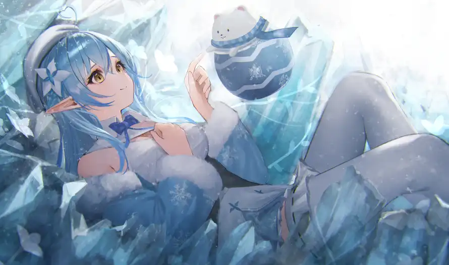 8k冰块壁纸-少女 - 蓝色-小生物「哲风壁纸」