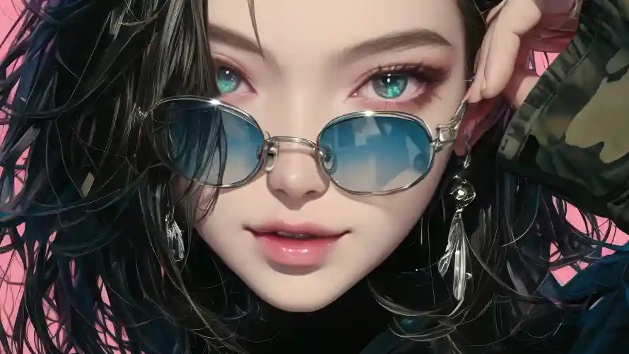4k绿瞳壁纸-粉背景 - 时尚女孩-潮流妆容「哲风壁纸」
