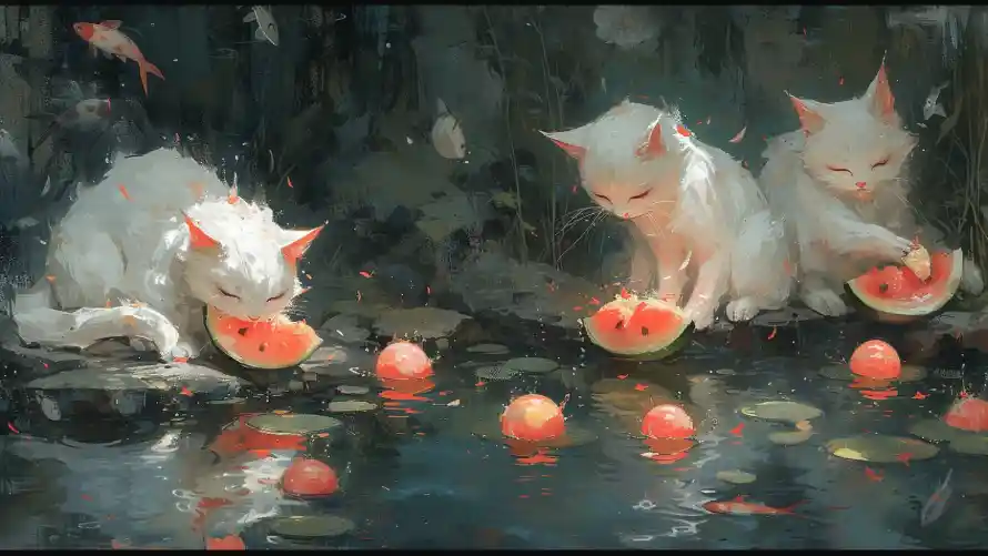2k倒影壁纸-小鱼 - 水面-猫咪「哲风壁纸」